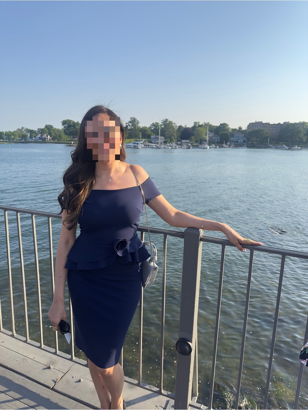 Chiara Boni Navy One-Shoulder Peplum Dress